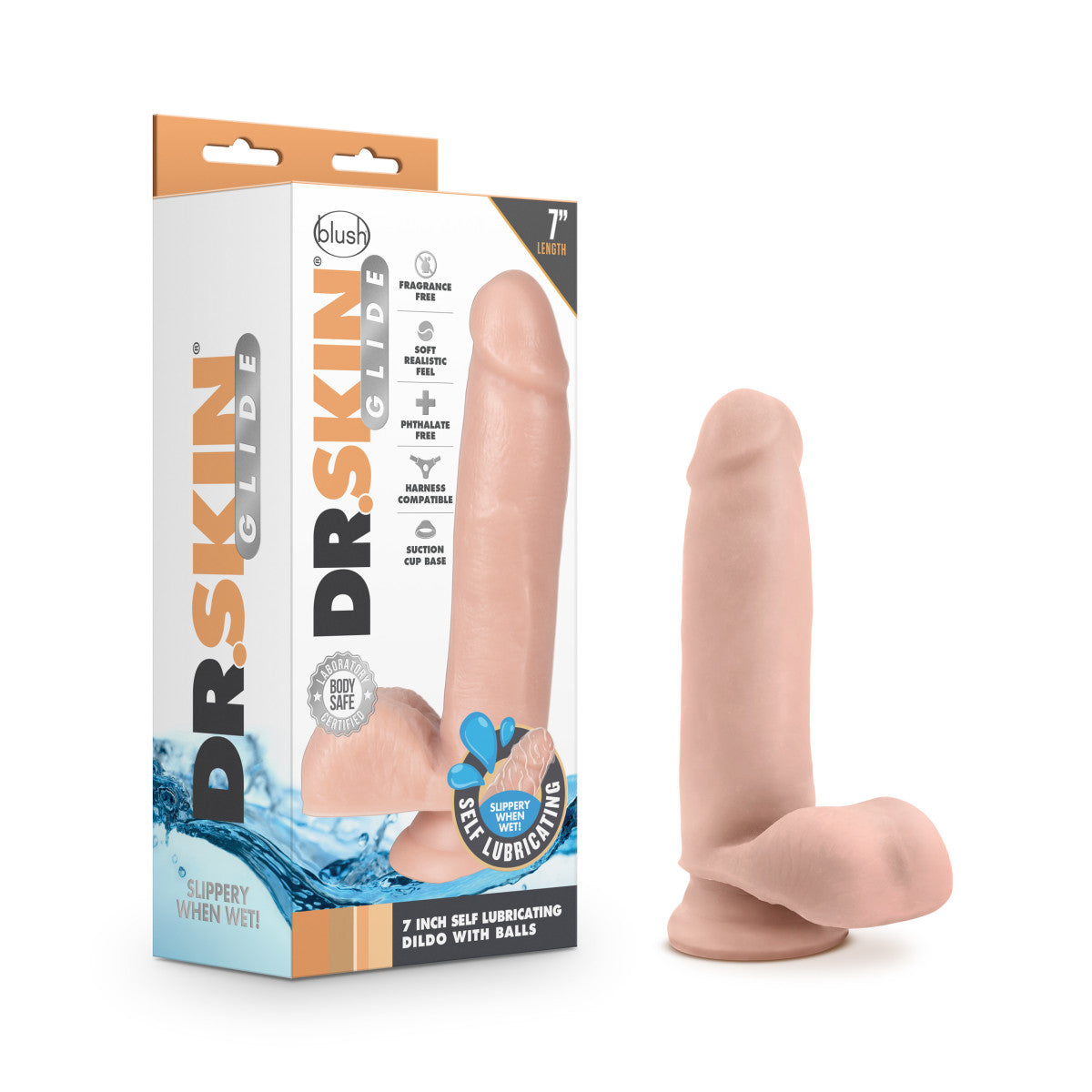 Blush Dr. Skin Glide | Realistic Vanilla 7-Inch Long Dildo With Balls & Suction Cup Base