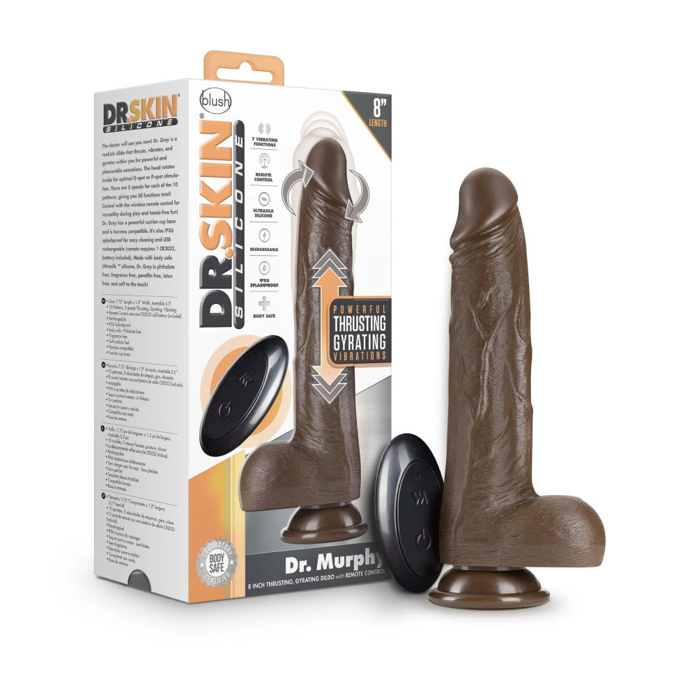 Blush Dr. Skin Silicone | Dr. Murphy Realistic Chocolate 8.75-Inch Long Thrusting & Vibrating Dildo With Suction Cup Base