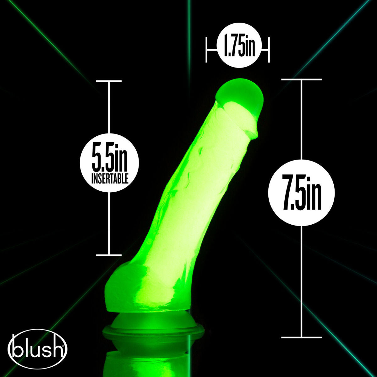 Blush Neo Elite™ | Glow In The Dark Neon Green: 7.5-Inch Long Dildo